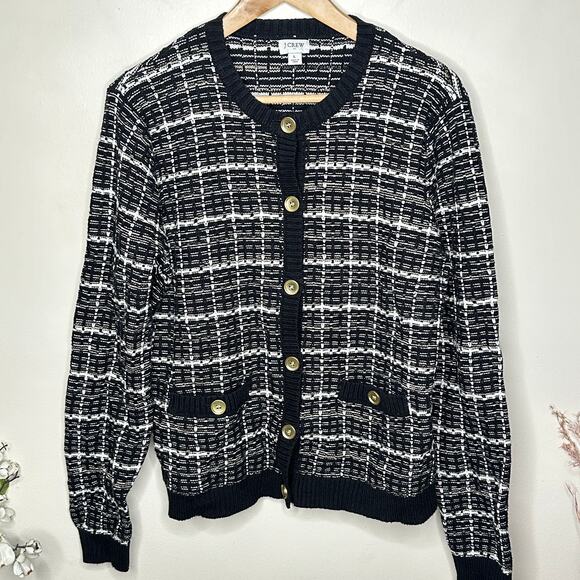 J. CREW Lady Cardigan Sweater in Black Khaki Tweed Sz L {3O27} - Picture 3 of 7